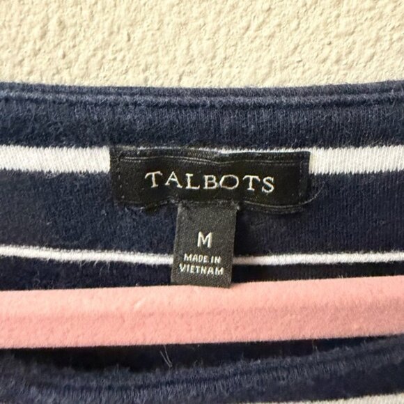 Talbots Navy & White Striped Knit Dress | Size M | 100% Cotton | Bell Sleeve - Picture 5 of 8
